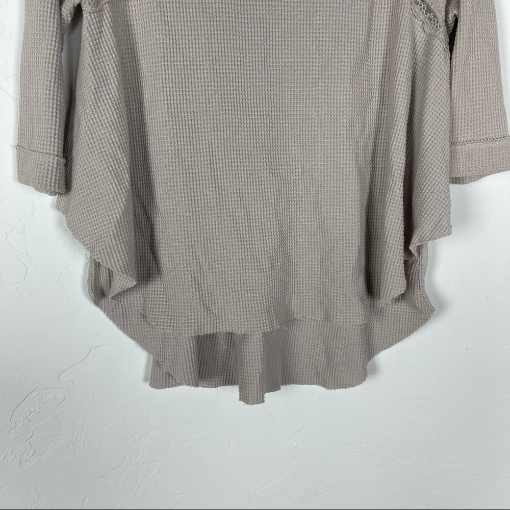 Free People‎ Shirt Waffle Knit Henley Top Lace Tan - Picture 4 of 8